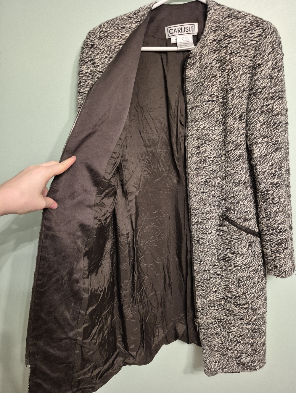 Carlisle Women's Vintage Long Line Salt & Pepper Textured Weave Jacket Size 4/S - Picture 5 of 6